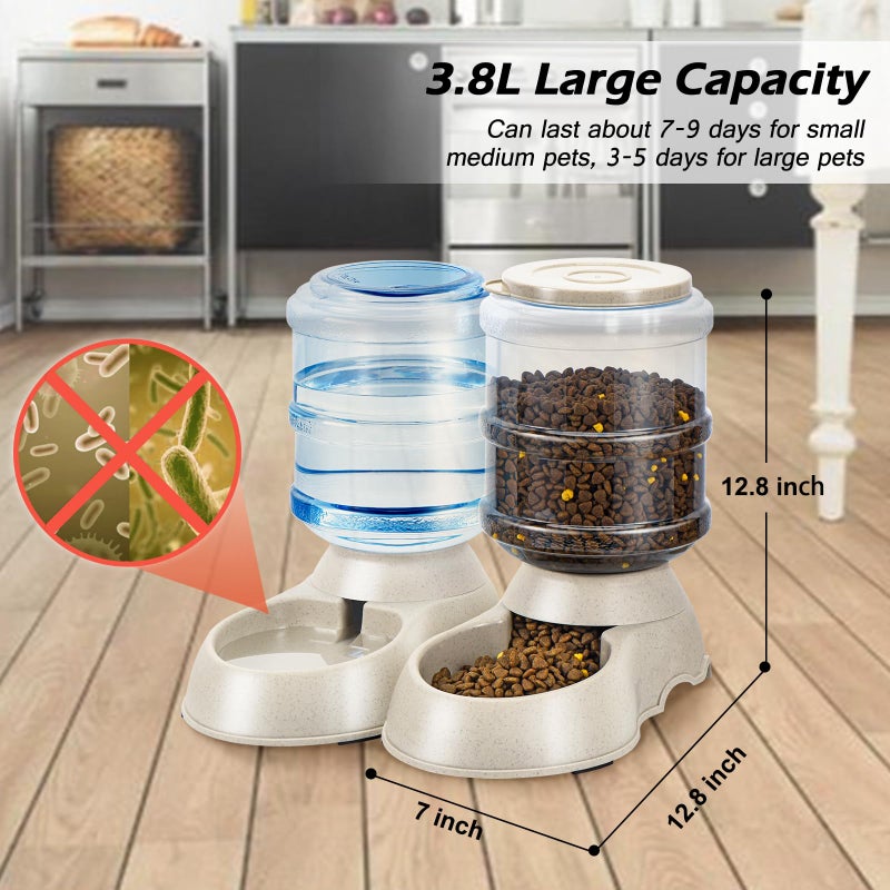 Pawzone 2 Pack Automatic Cat Feeder and Water Dispenser in Set Pet Food Bowl for Small Medium Dog Pets Puppy Kitten Big Capacity 1 Gallon x 2 (Cream) - Image 4